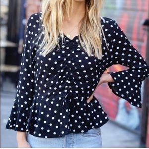 Boutique Black Polka Dot Front Ruched Blouse